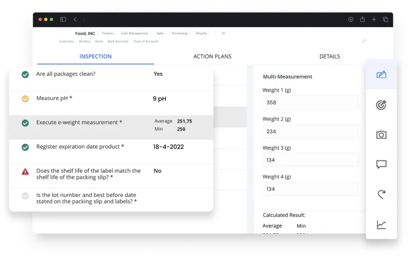 Dashboard screen of Quality and Food Safety