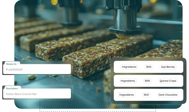 Snacks ERP software dashboard screen displaying how to manage your supply chain management for snack brands