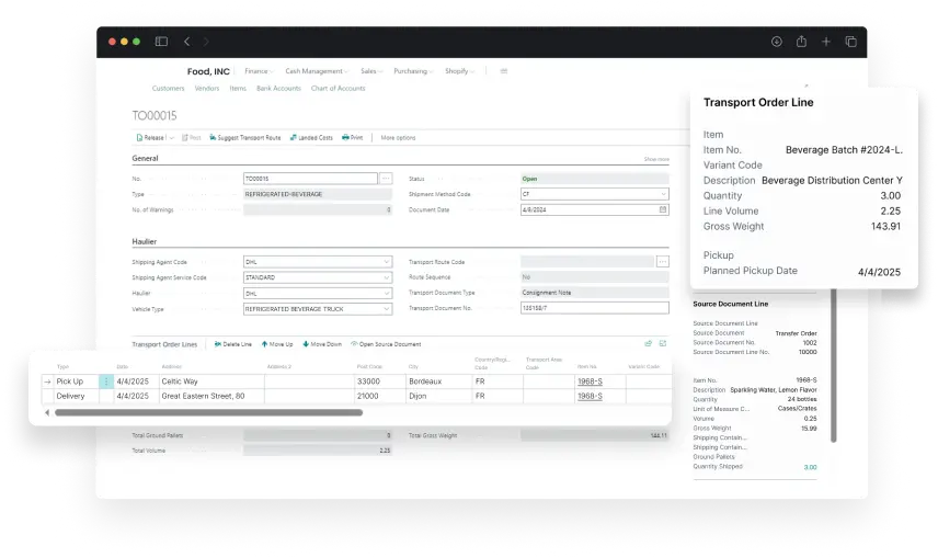 Dashboard screen of Transportation Management