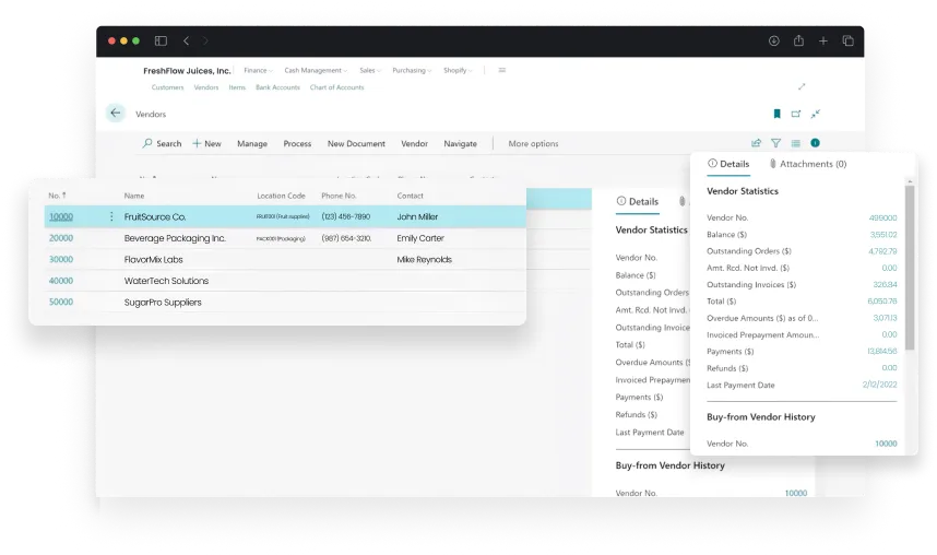 Dashboard screen of activities in Vendor Portal