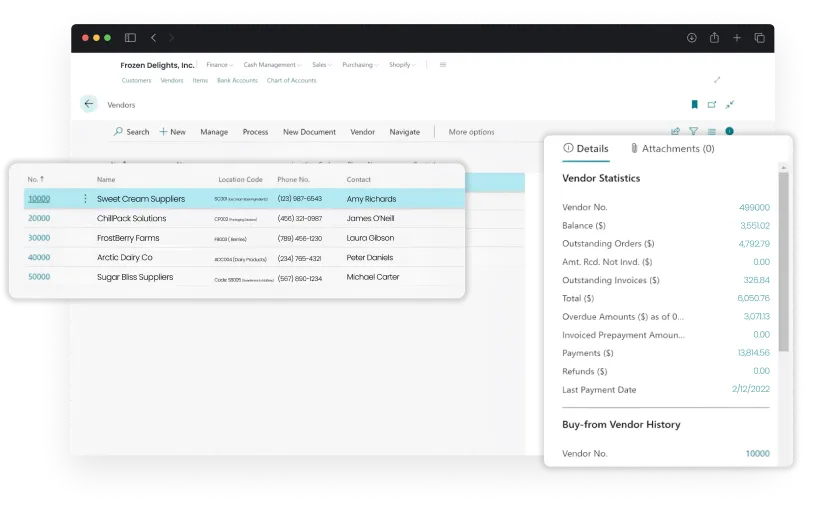 Dashboard screen of activities in Vendor Portal