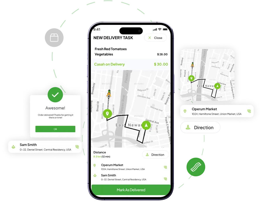 mobile screen showcasing delivery panel activities