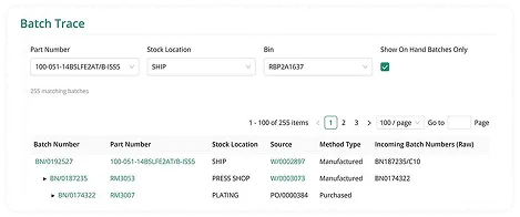 screen of batch traceability