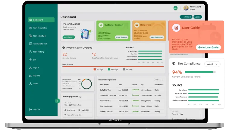 dashboard screen showcasing how to track food quality