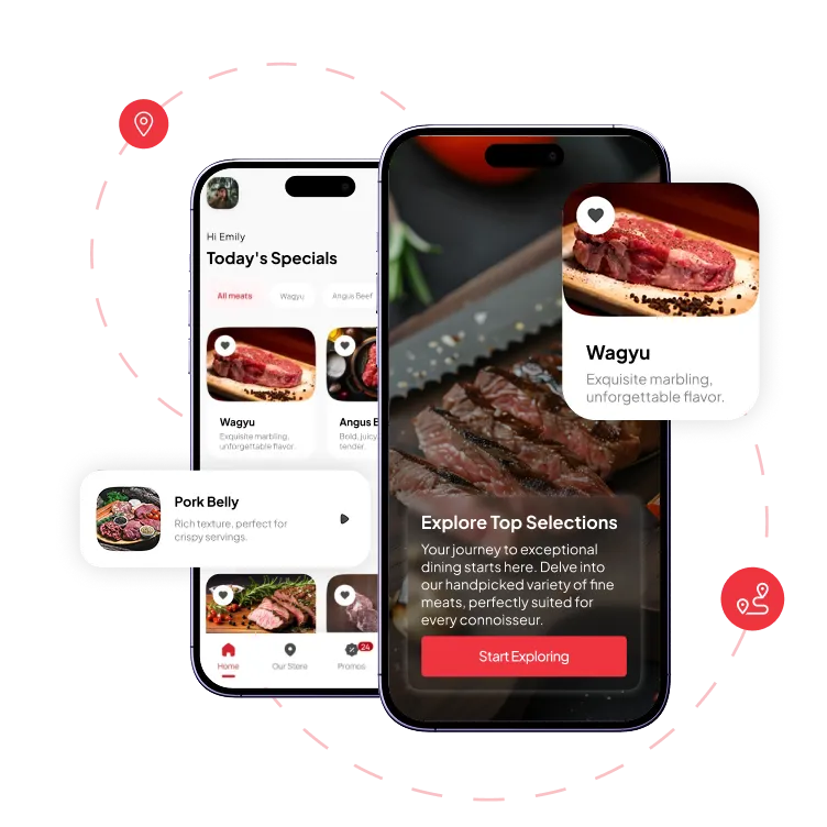 mobile screen showcasing custom meat delivery design