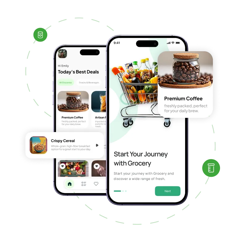 mobile image showcasing customizable grocery app