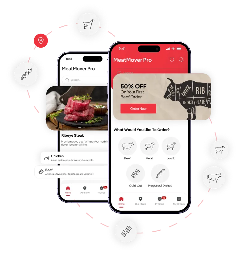 mobile screen showcasing meat app delivery app solution