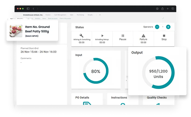 dashboard screen of meat processing