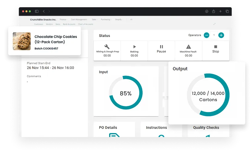 screen of product manufacturing management