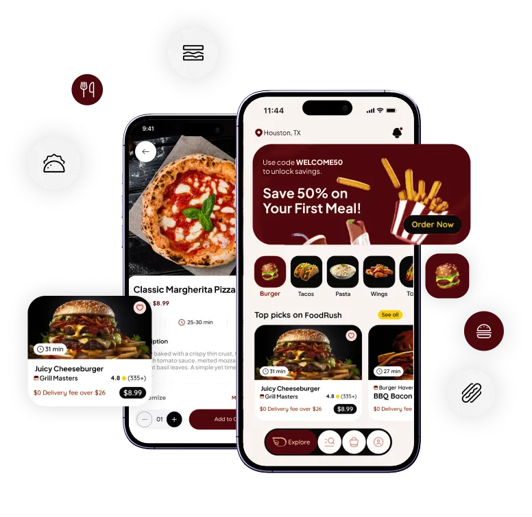 mobile screen displaying smart and on demand food development solution